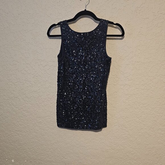 J. CREW Full Sequin Navy Blue Scoop Neck Tank Top (XS) - Picture 3 of 6